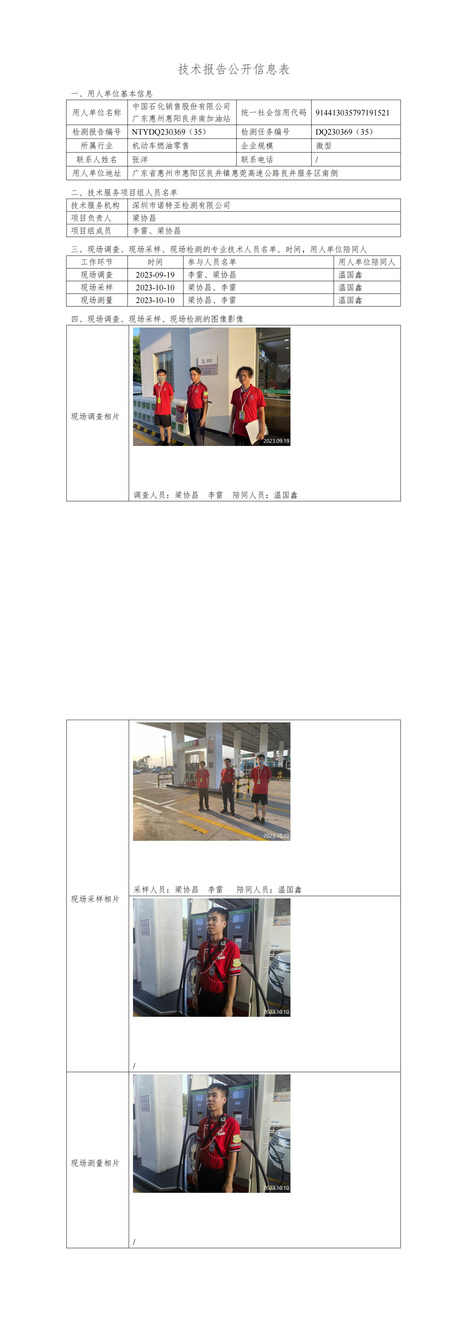 NTYDQ230369（35） - 中國(guó)石化銷售股份有限公司廣東惠州惠陽(yáng)良井南加油站