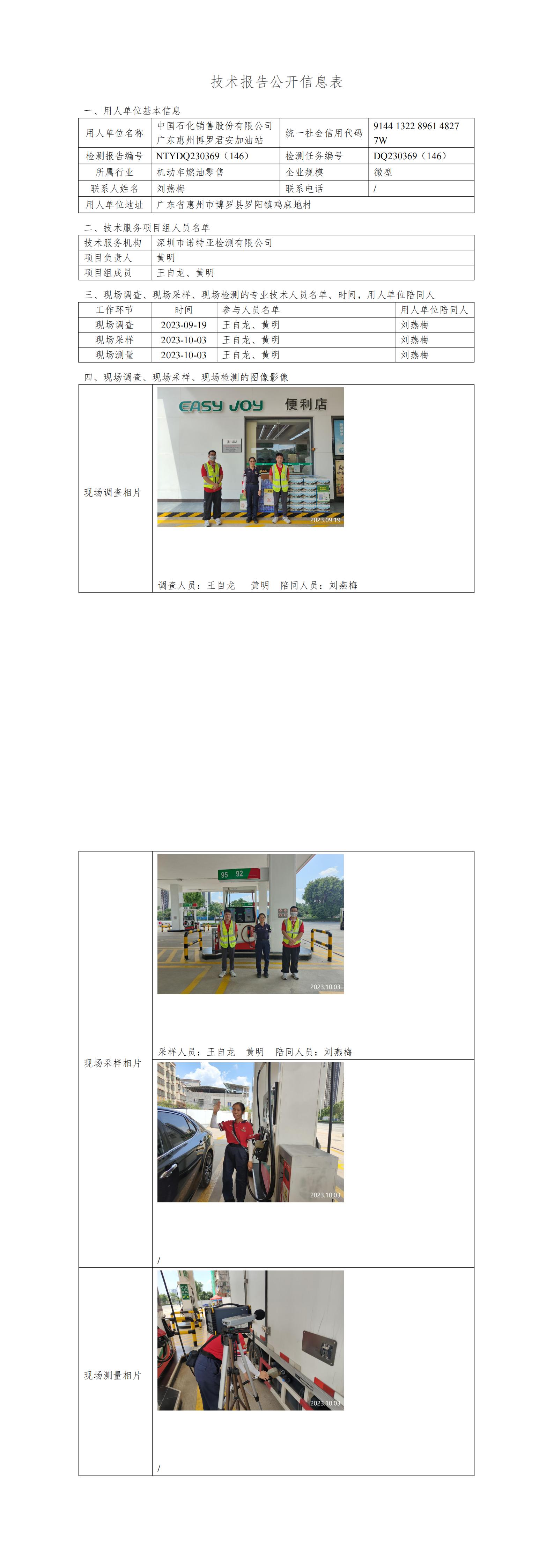NTYDQ230369（146）中國(guó)石化銷售股份有限公司廣東惠州博羅君安加油站