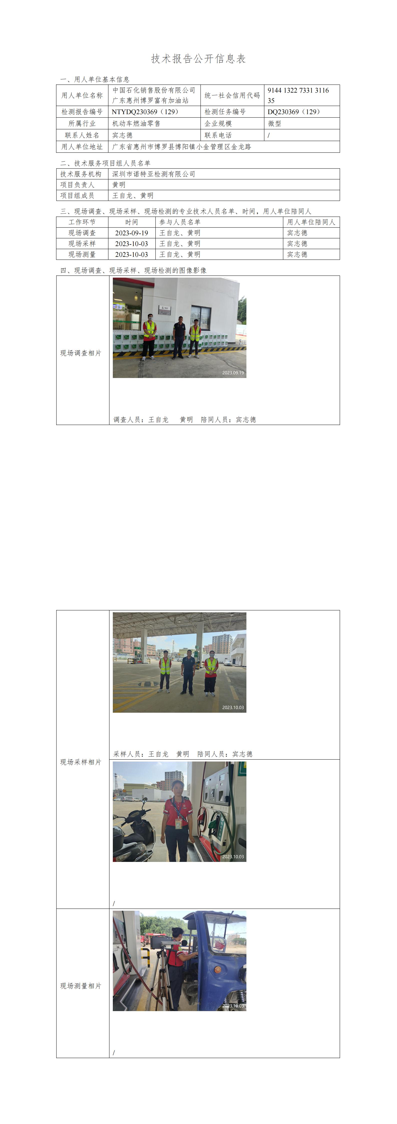 NTYDQ230369（129）中國(guó)石化銷售股份有限公司廣東惠州博羅富有加油站