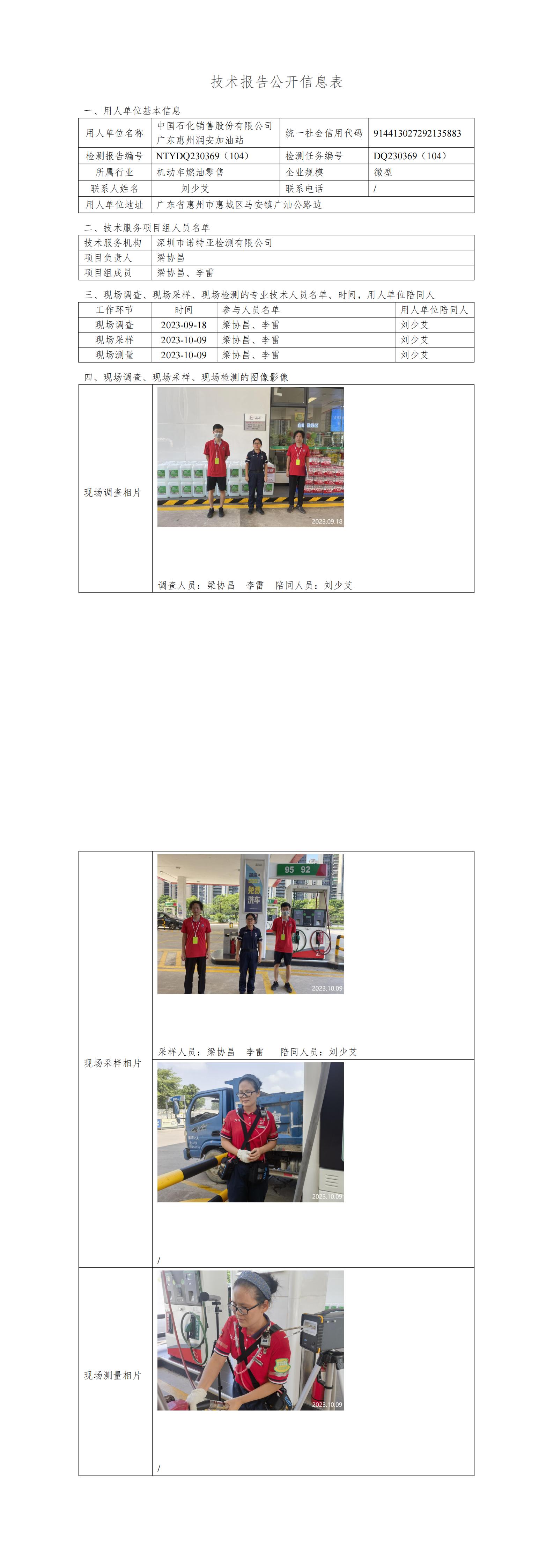NTYDQ230369（104） - 中國(guó)石化銷(xiāo)售股份有限公司廣東惠州潤(rùn)安加油站